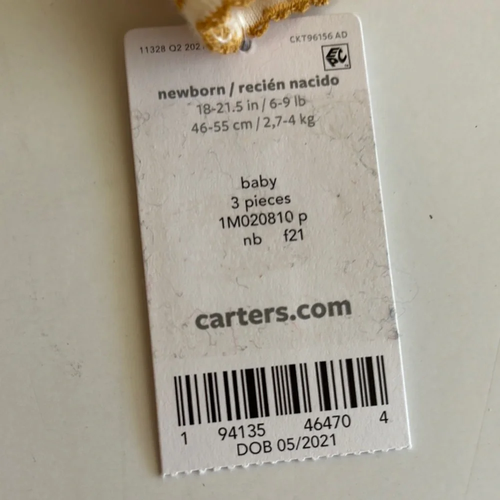 Carter’s Pink and Tan Floral Vest Striped Bodysuit and Pant Set - Picture 10 of 16